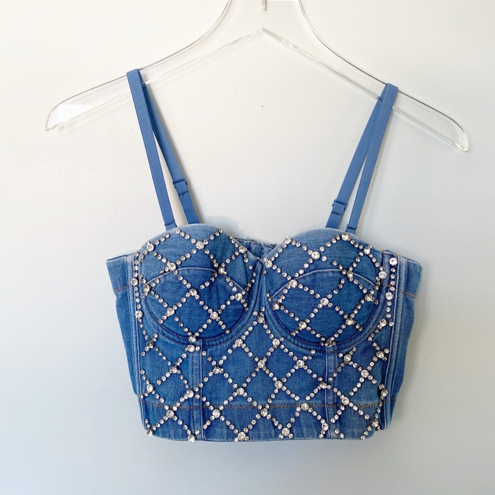 NWOT Blue Denim Studded Crop Top